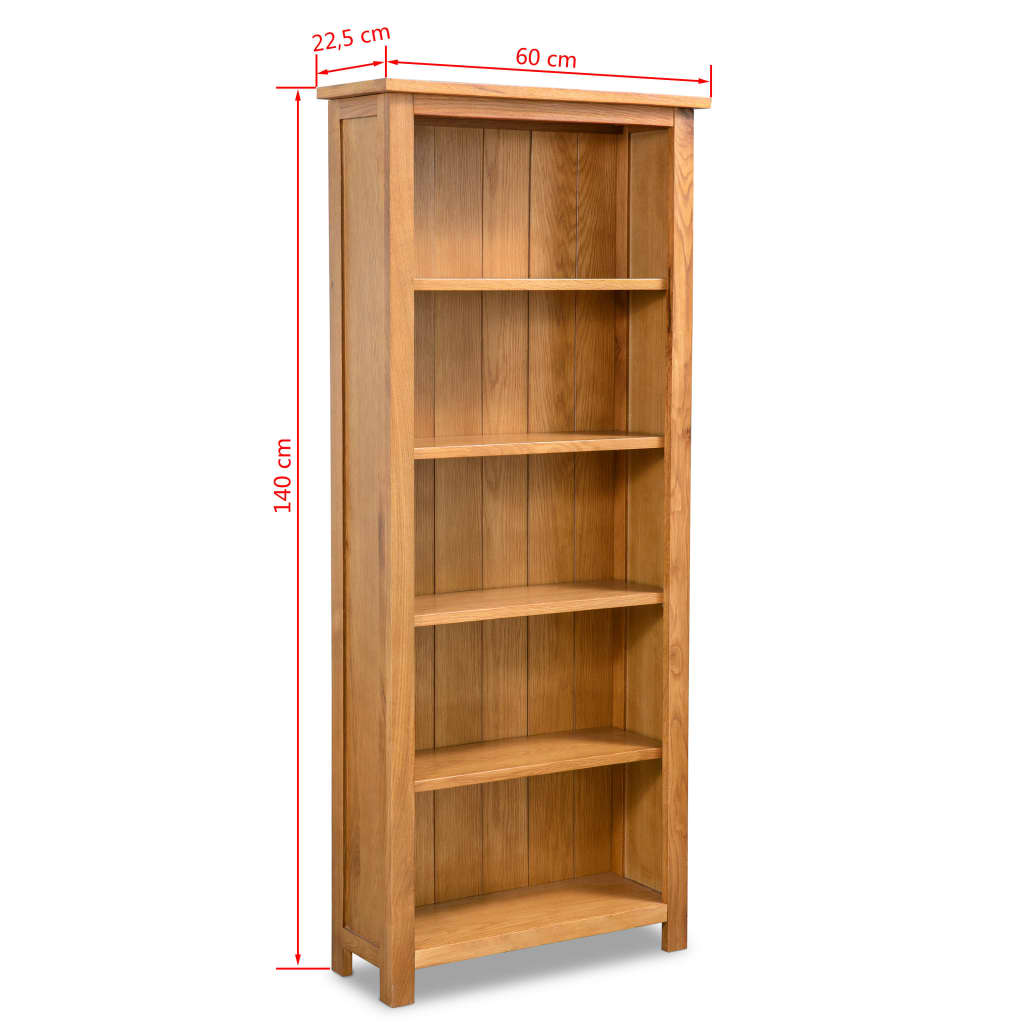 Βιβλιοθήκη με 5 Επίπεδα 60 x 22,5 x 140 εκ. Μασίφ Ξύλο Δρυός - Pakobazaar