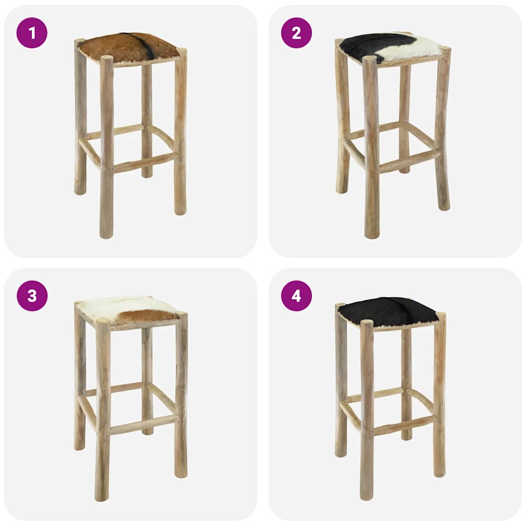 Σκαμπό Μπαρ από Δέρμα Κατσίκας / Μασίφ Ξύλο Teak - PAKOBAZAAR