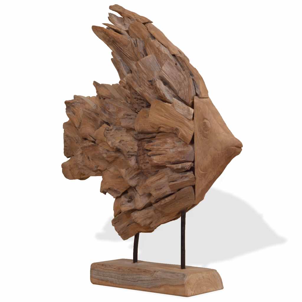 Γλυπτό με Ψάρι από Ξύλο Τικ 40x12x57 εκ. - Pakobazaar