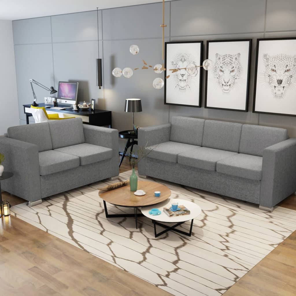 Σετ Καναπέδων Δύο Τεμαχίων Ανοιχτό Γκρι Υφασμάτινο - PAKOBAZAAR