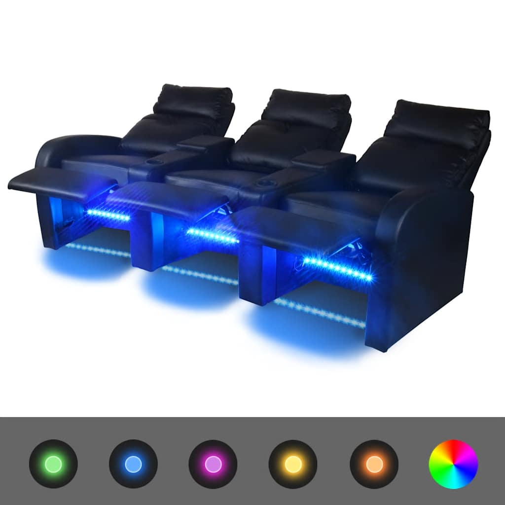 Πολυθρόνες με LED 2+3 Θέσεων Δύο Τεμ. Μαύρο Συνθετικό Δέρμα