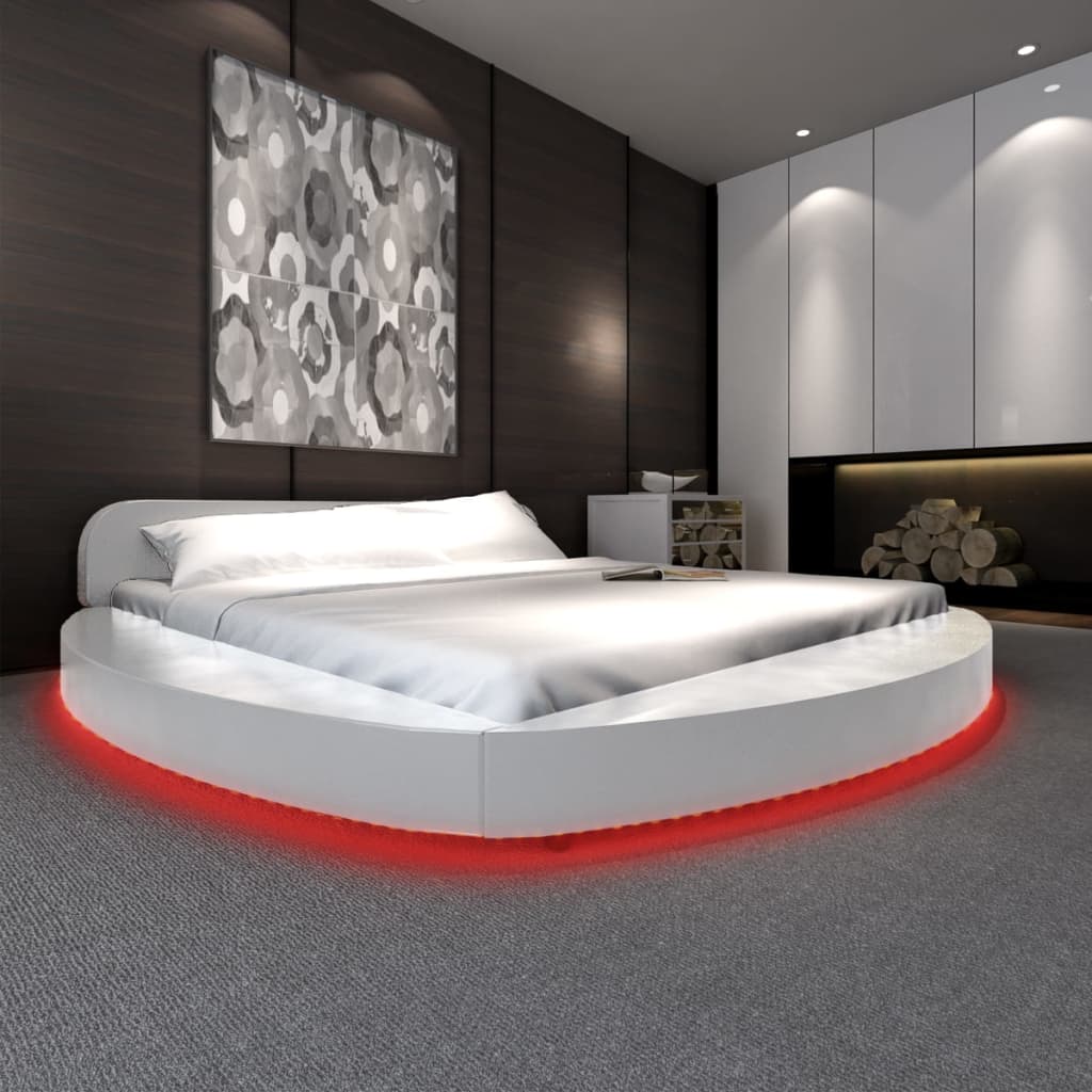 Κρεβάτι με LED Λευκό 180x200 εκ. από Συνθετικό Δέρμα με Στρώμα - Pakobazaar