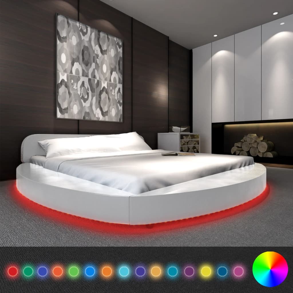 Κρεβάτι με LED Λευκό 180x200 εκ. από Συνθετικό Δέρμα με Στρώμα - Pakobazaar
