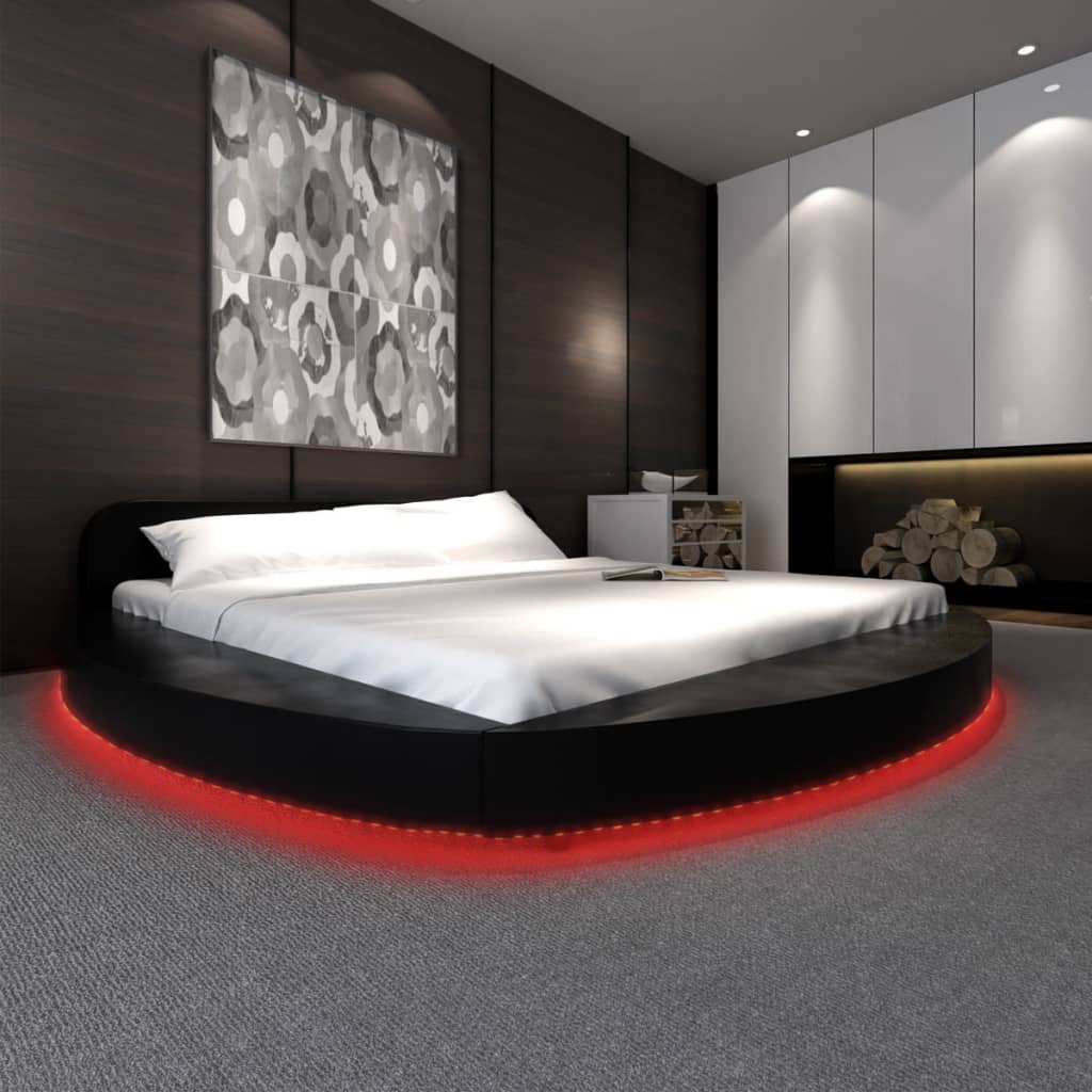 Κρεβάτι με LED Μαύρο 180x200 εκ. από Συνθετικό Δέρμα με Στρώμα