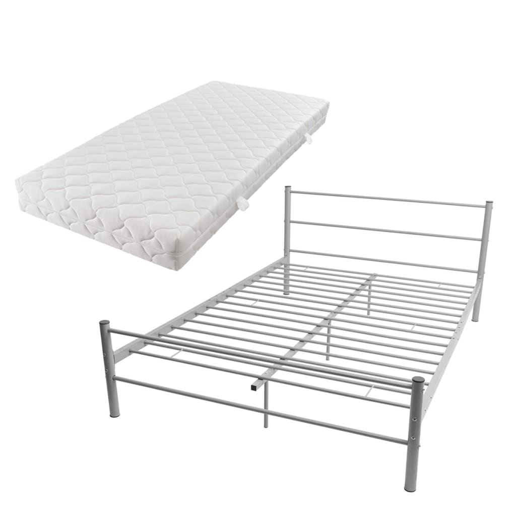 Κρεβάτι Γκρι 140 x 200 εκ. Μεταλλικό με Στρώμα - Pakobazaar