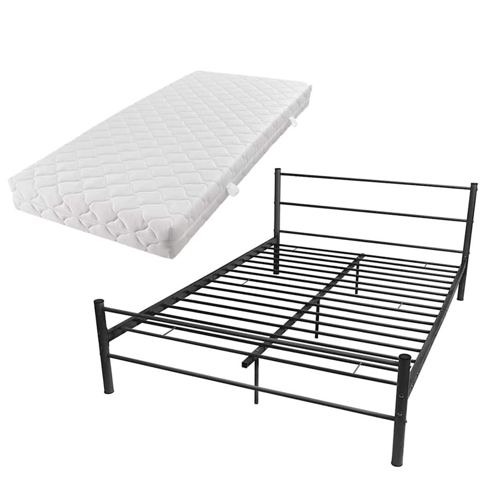 Κρεβάτι Μαύρο 140 x 200 εκ. Μεταλλικό με Στρώμα - Pakobazaar