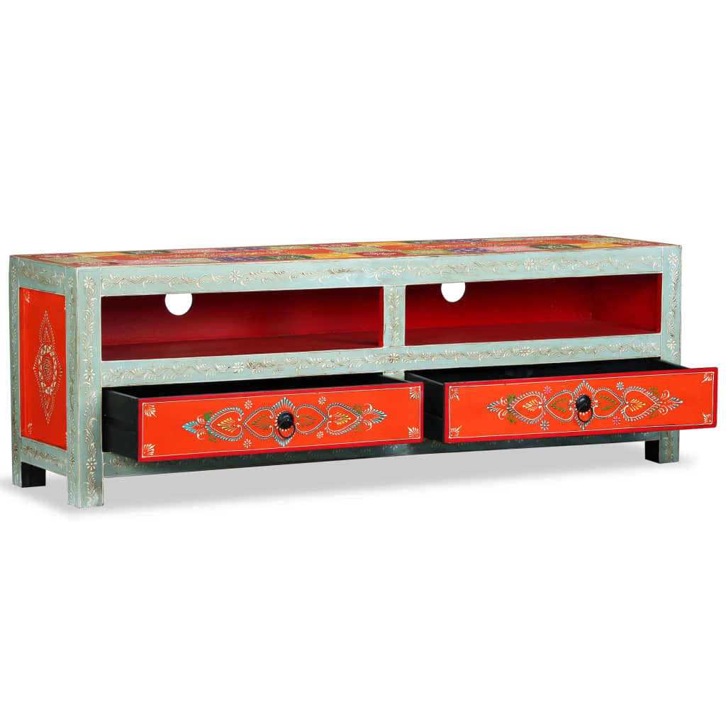 Έπιπλο Τηλεόρασης με Χειροπ. Λεπτομέρειες από Μασίφ Ξύλο Μάνγκο - PAKOBAZAAR