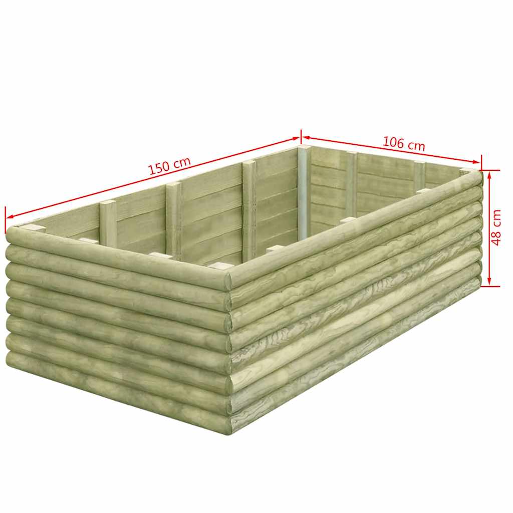 Ζαρντινιέρα Υπερυψωμένη 150x106x48 εκ/19 χιλ. Εμποτ.Ξύλο Πεύκου