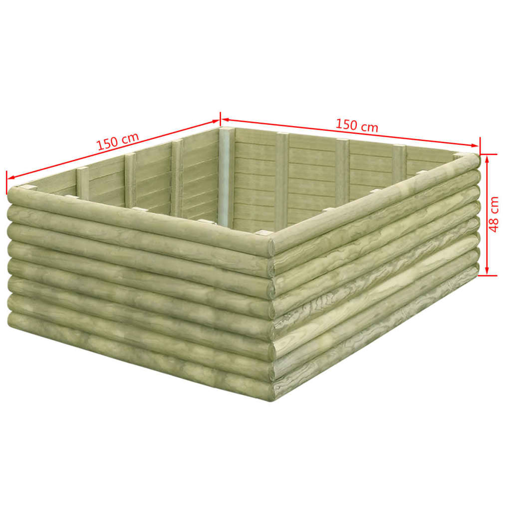 Ζαρντινιέρα Υπερυψωμένη 150x150x48 εκ/19 χιλ. Εμποτ.Ξύλο Πεύκου