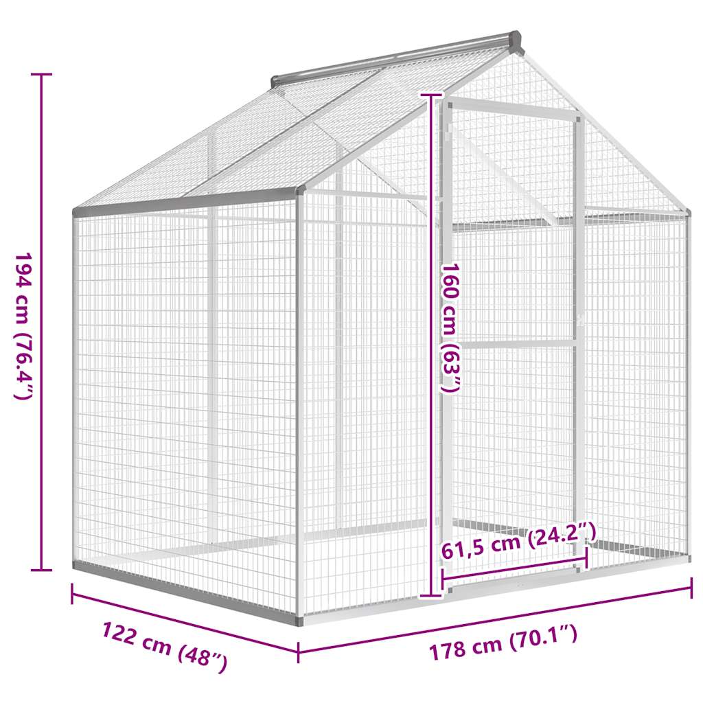 Κλουβί Πτηνών Εξωτερικού Χώρου 178 x 122 x 194 εκ. Αλουμινίου - Pakobazaar