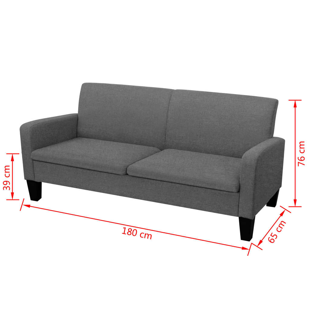 Καναπές Τριθέσιος Σκούρο Γκρι 180 x 65 x 76 εκ. - PAKOBAZAAR