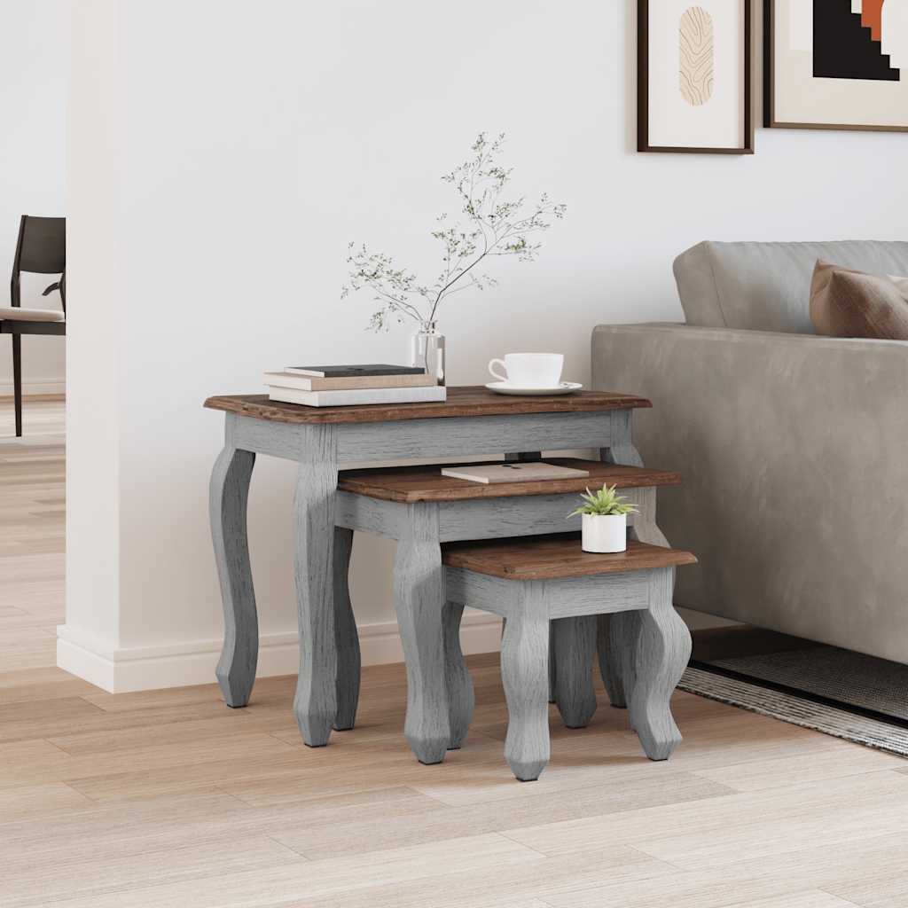 Σετ Τραπεζάκια Ζιγκόν 3 τεμ. από Μασίφ Ξύλο Μαόνι - PAKOBAZAAR