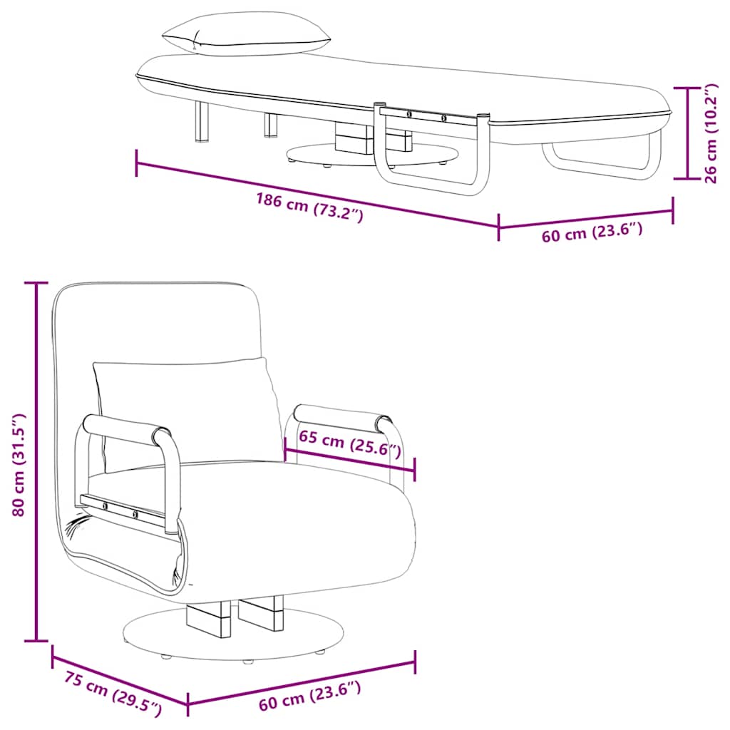 Πολυθρόνα Κρεβάτι Περιστρεφόμενη Σκούρο Γκρι Υφασμάτινη - PAKOBAZAAR