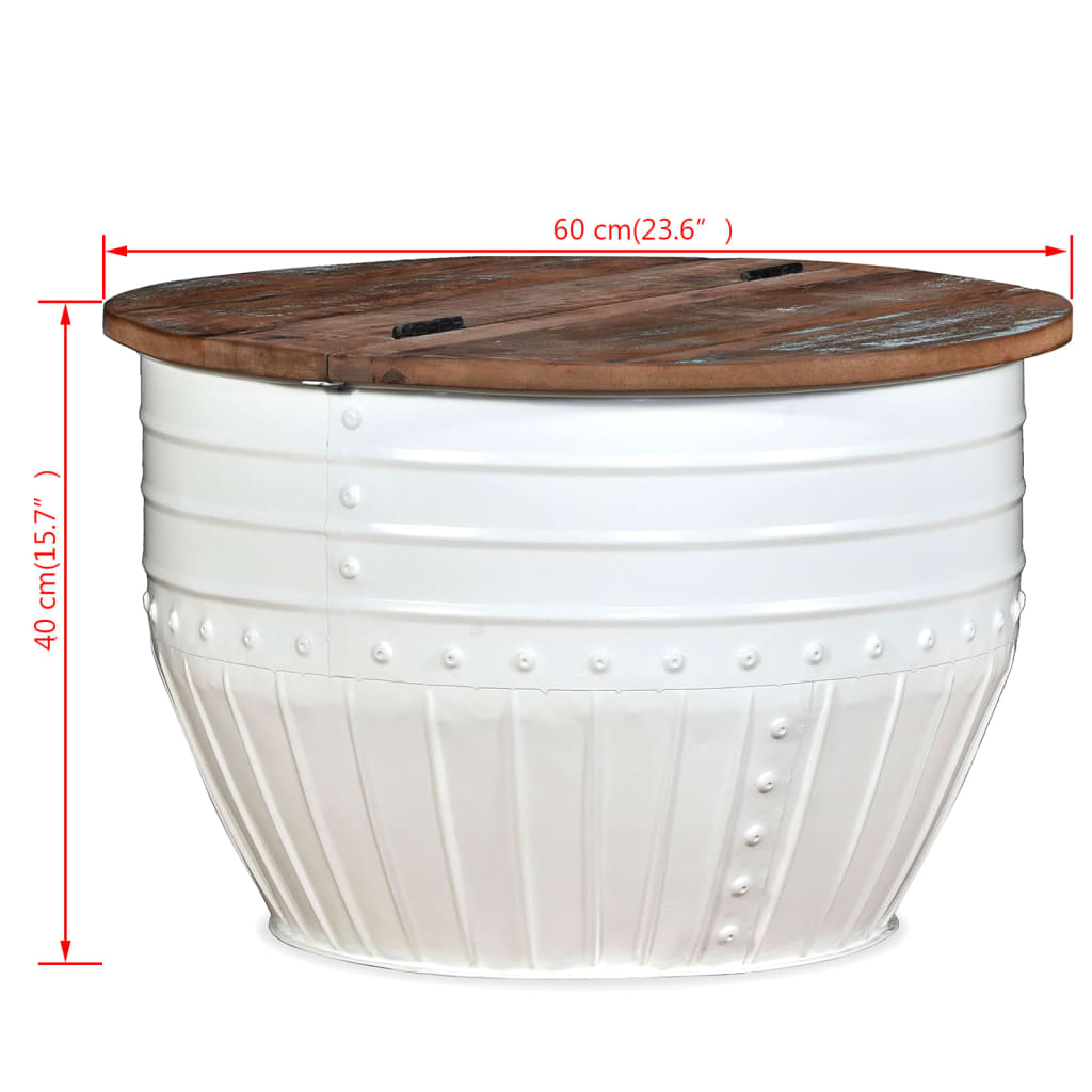 Τραπεζάκι Σαλονιού Σχήμα Βαρελιού Λευκό Μασίφ Ανακυκλωμένο Ξύλο - PAKOBAZAAR