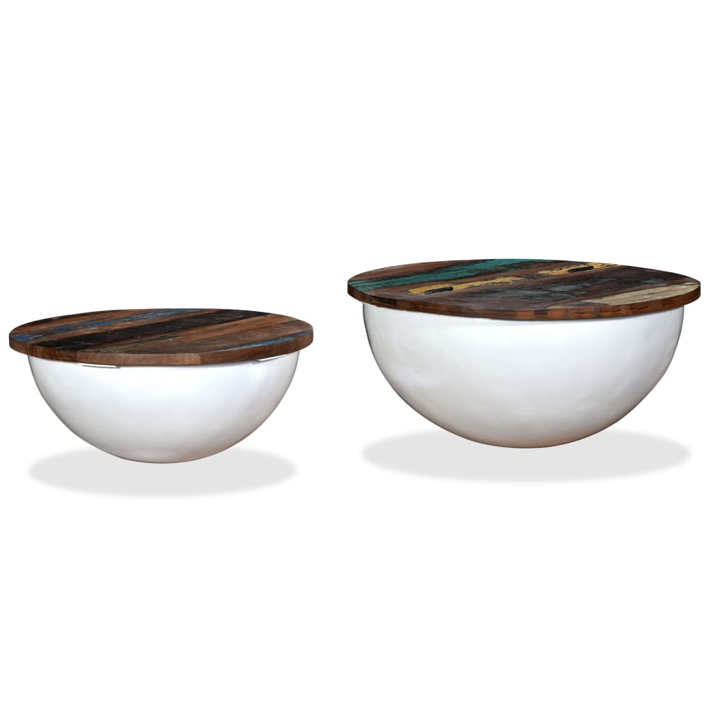 Τραπεζάκια Σαλονιού Ημισφαιρικά 2 τεμ Λευκά Μασίφ Ανακυκλ. Ξύλο - PAKOBAZAAR