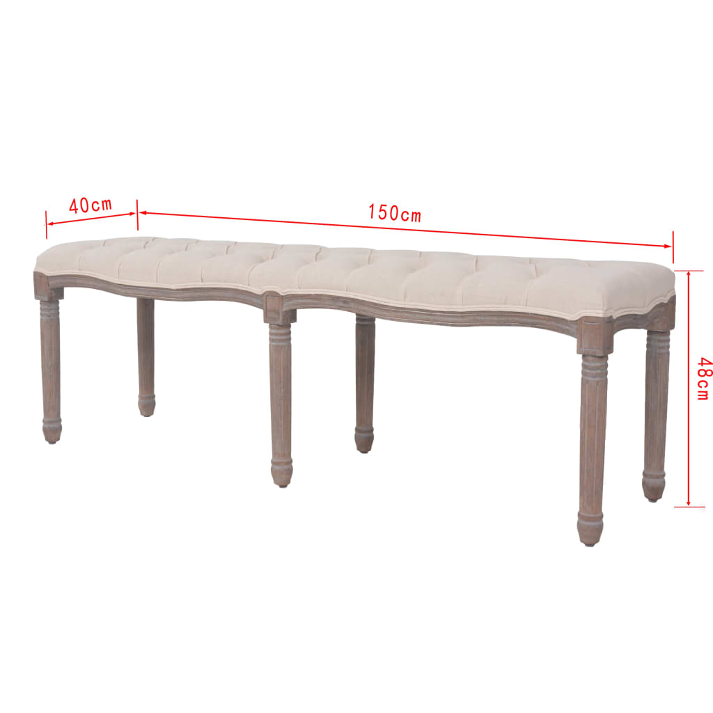 Ταμπουρέ Λευκό Κρεμ 150 x 40 x 48 εκ. Λινό και Μασίφ Ξύλο - PAKOBAZAAR