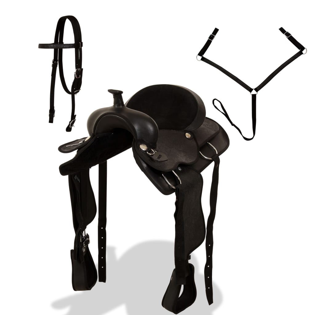 Σέλα, Χαλινάρι & Προστερνίδιο Western Μαύρα 17" Γνήσιο Δέρμα