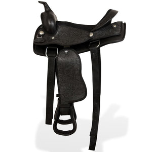 Σέλα, Χαλινάρι & Προστερνίδιο Western Μαύρα 12" Γνήσιο Δέρμα - Pakobazaar