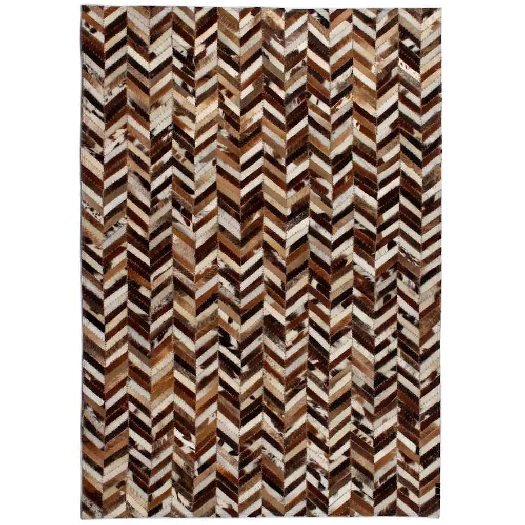 Χαλί Patchwork Ζιγκ Ζαγκ Καφέ/Λευκό 120 x 170 εκ. Γνήσιο Δέρμα