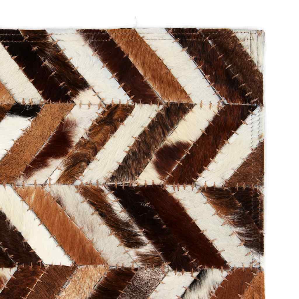 Χαλί Patchwork Ζιγκ Ζαγκ Καφέ/Λευκό 120 x 170 εκ. Γνήσιο Δέρμα