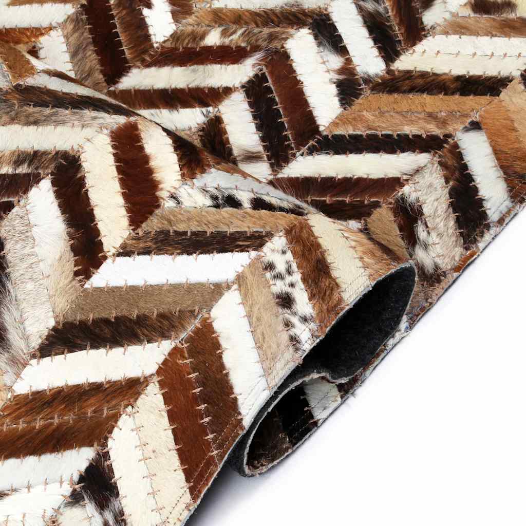 Χαλί Patchwork Ζιγκ Ζαγκ Καφέ/Λευκό 120 x 170 εκ. Γνήσιο Δέρμα