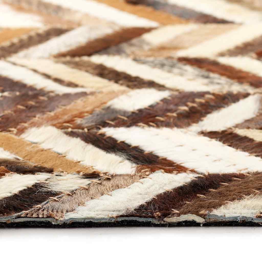 Χαλί Patchwork Ζιγκ Ζαγκ Καφέ/Λευκό 120 x 170 εκ. Γνήσιο Δέρμα