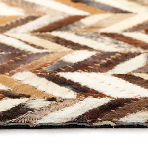 Χαλί Patchwork Ζιγκ Ζαγκ Καφέ/Λευκό 120 x 170 εκ. Γνήσιο Δέρμα