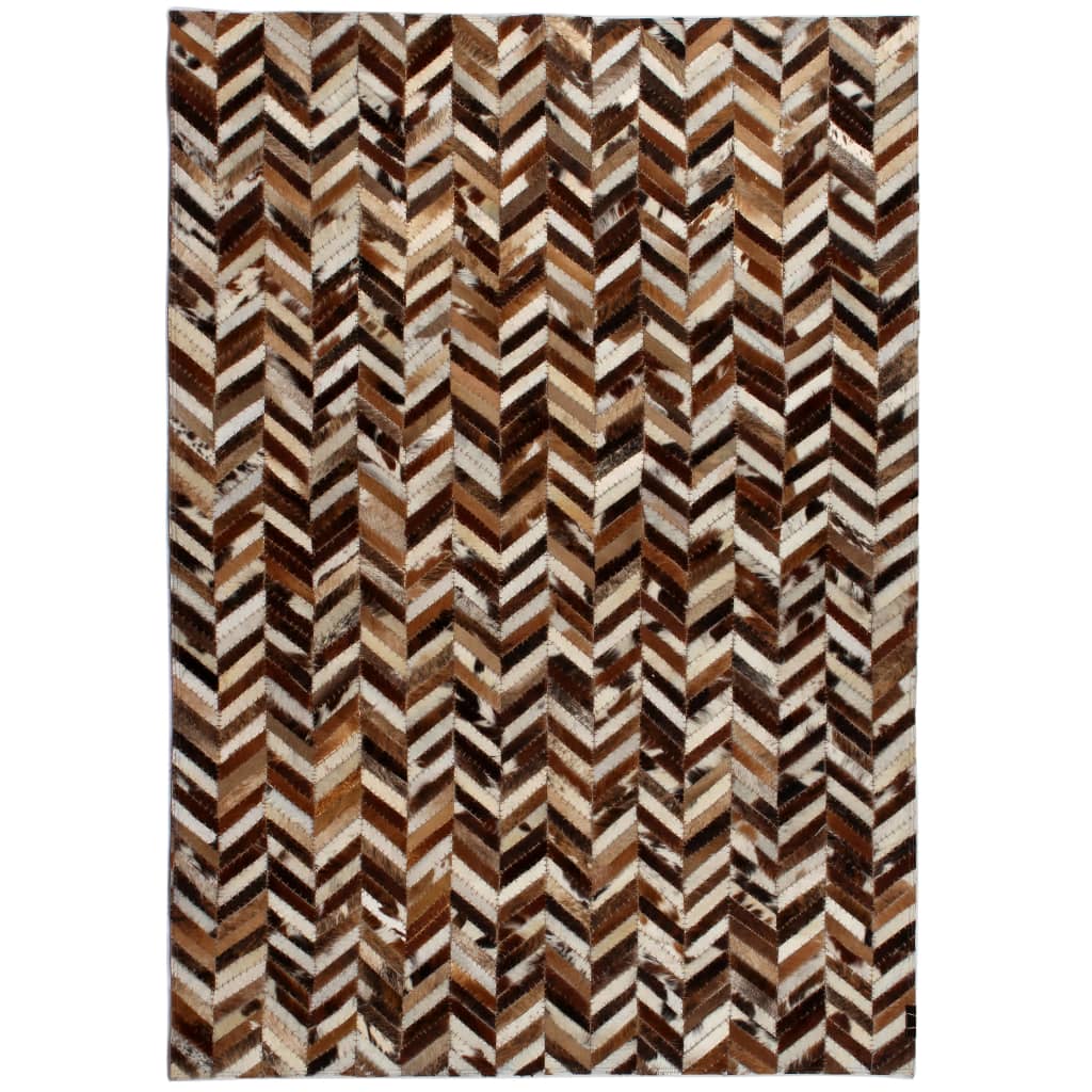 Χαλί Patchwork Ζιγκ Ζαγκ Καφέ/Λευκό 160 x 230 εκ. Γνήσιο Δέρμα