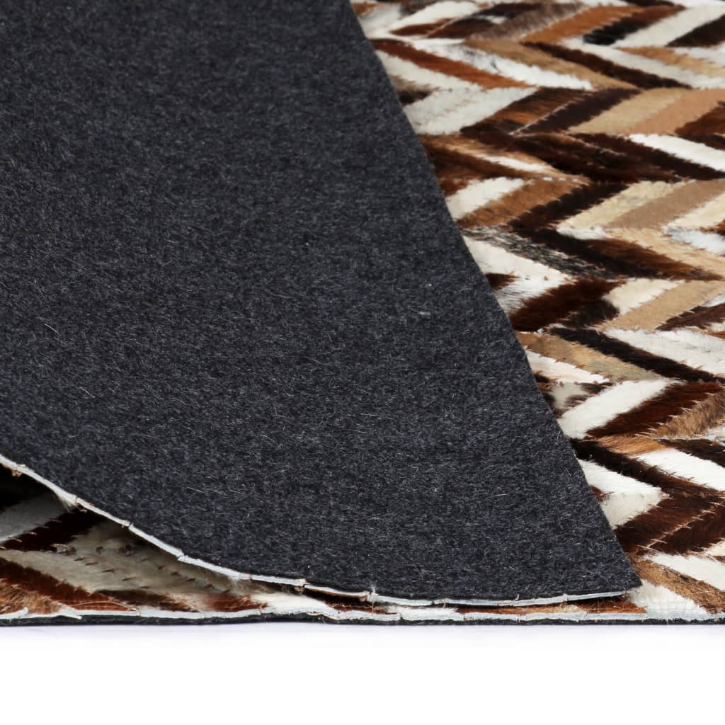 Χαλί Patchwork Ζιγκ Ζαγκ Καφέ/Λευκό 160 x 230 εκ. Γνήσιο Δέρμα