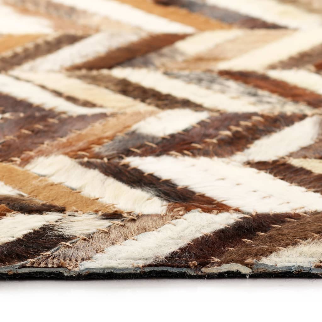 Χαλί Patchwork Ζιγκ Ζαγκ Καφέ/Λευκό 160 x 230 εκ. Γνήσιο Δέρμα