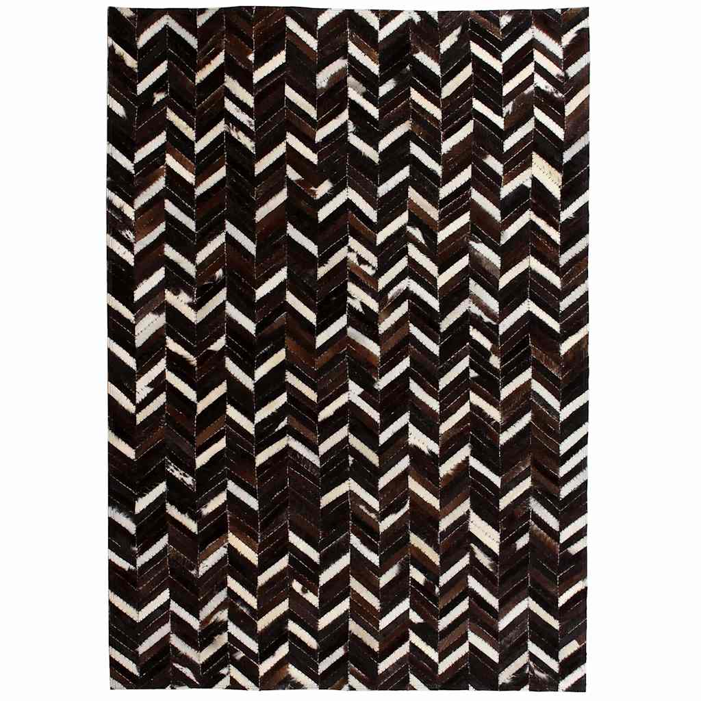 Χαλί Patchwork Ζιγκ Ζαγκ Μαύρο/Λευκό 190 x 290 εκ. Γνήσιο Δέρμα
