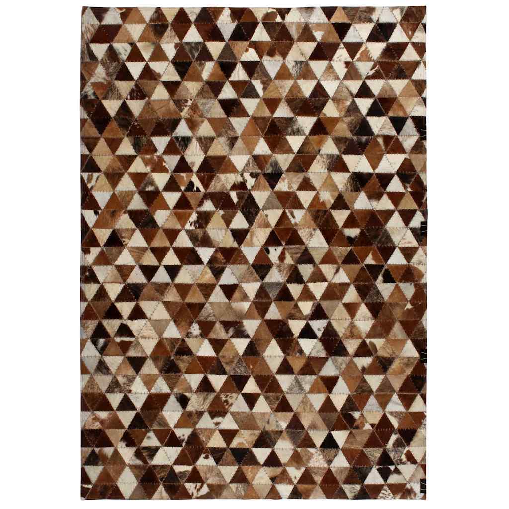 Χαλί Patchwork Σχέδιο Τρίγωνα Καφέ/Λευκό 80x150 εκ. Δερμάτινο