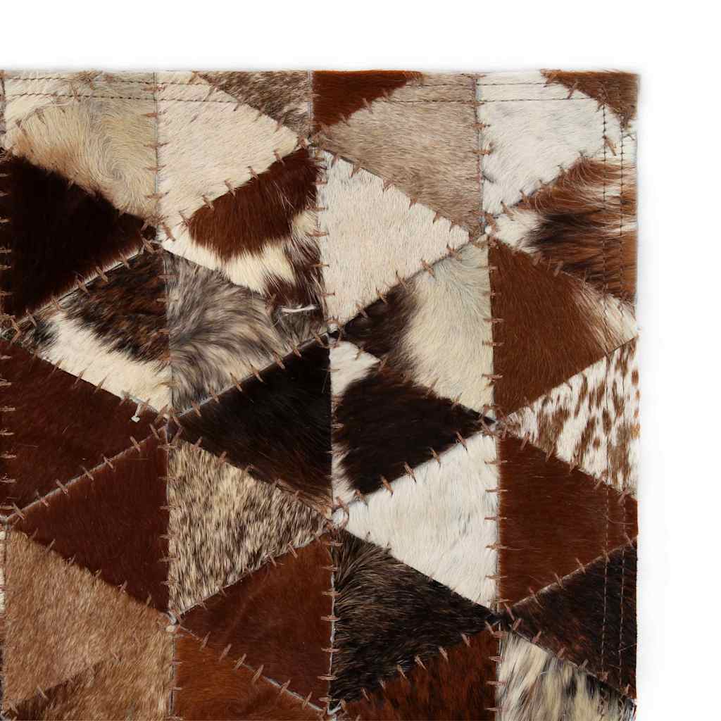 Χαλί Patchwork Σχέδιο Τρίγωνα Καφέ/Λευκό 80x150 εκ. Δερμάτινο