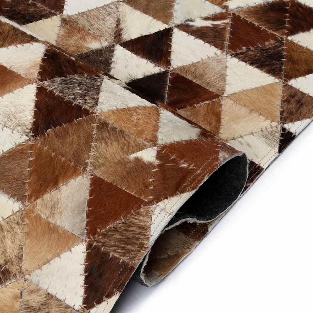 Χαλί Patchwork Σχέδιο Τρίγωνα Καφέ/Λευκό 80x150 εκ. Δερμάτινο