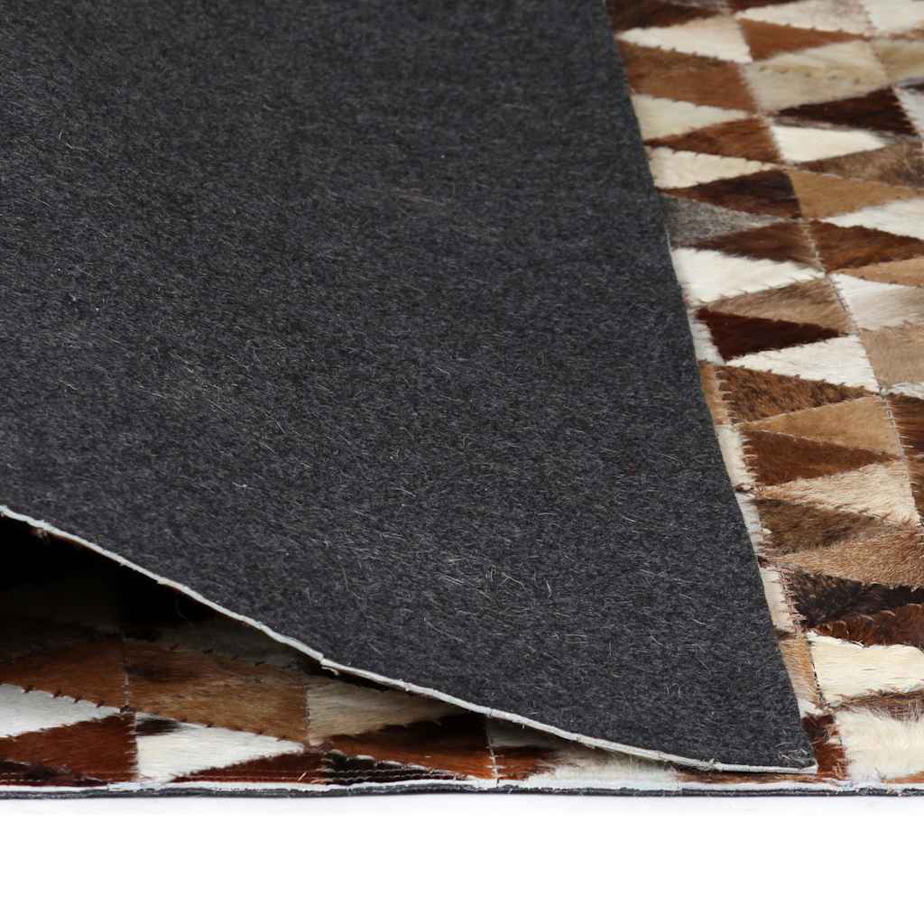 Χαλί Patchwork Σχέδιο Τρίγωνα Καφέ/Λευκό 80x150 εκ. Δερμάτινο