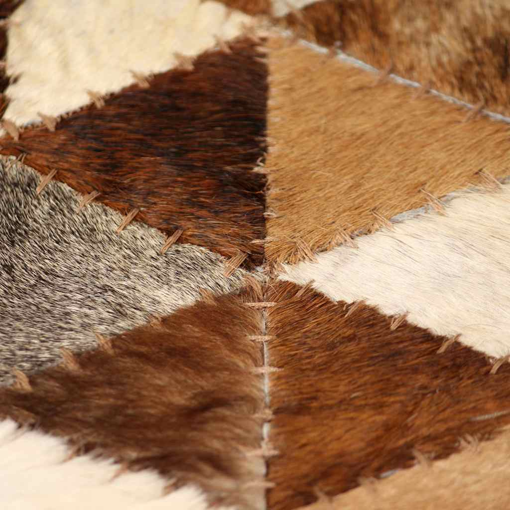 Χαλί Patchwork Σχέδιο Τρίγωνα Καφέ/Λευκό 80x150 εκ. Δερμάτινο