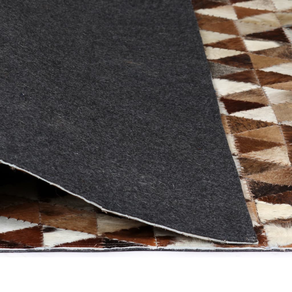 Χαλί Patchwork Σχέδιο Τρίγωνα Καφέ/Λευκό 120x170 εκ. Δερμάτινο - Pakobazaar