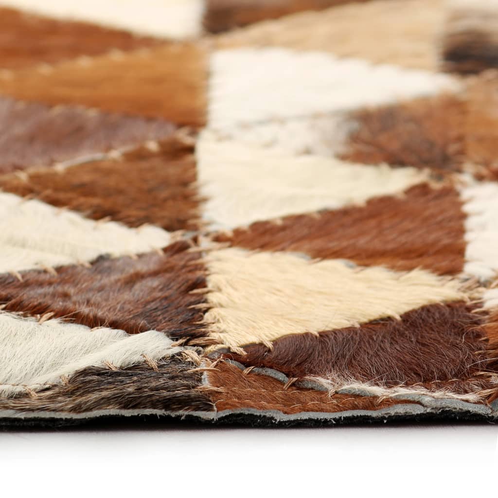 Χαλί Patchwork Σχέδιο Τρίγωνα Καφέ/Λευκό 120x170 εκ. Δερμάτινο - Pakobazaar