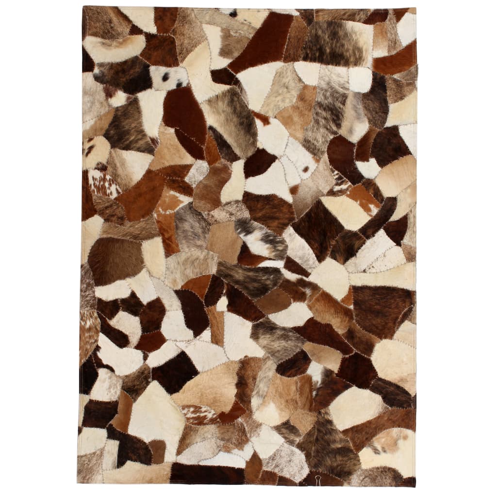 Χαλί Patchwork Τυχαίο Σχέδιο Καφέ/Λευκό 80 x 150 εκ. Δερμάτινο