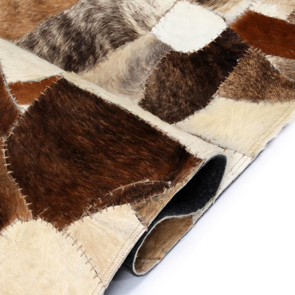 Χαλί Patchwork Τυχαίο Σχέδιο Καφέ/Λευκό 160 x 230 εκ. Δερμάτινο