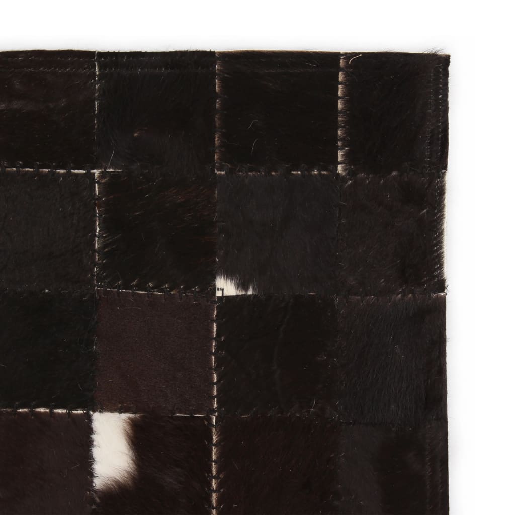 Χαλί Patchwork Τετράγωνα Μαύρο/Λευκό 80 x 150 εκ. Γνήσιο Δέρμα