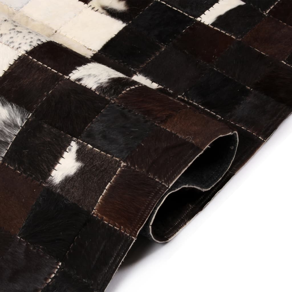 Χαλί Patchwork Τετράγωνα Μαύρο/Λευκό 80 x 150 εκ. Γνήσιο Δέρμα
