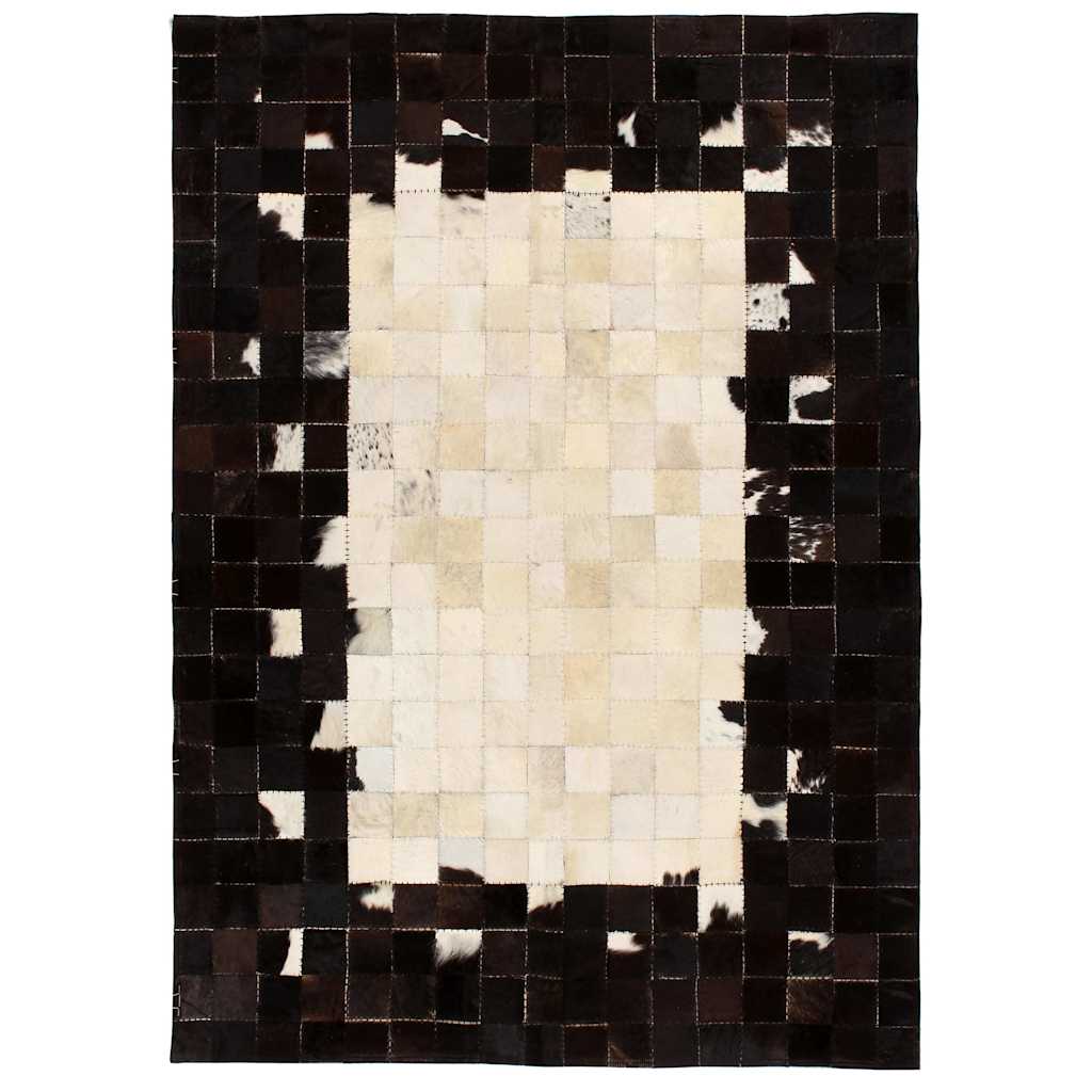 Χαλί Patchwork Τετράγωνα Μαύρο/Λευκό 120 x 170 εκ. Γνήσιο Δέρμα