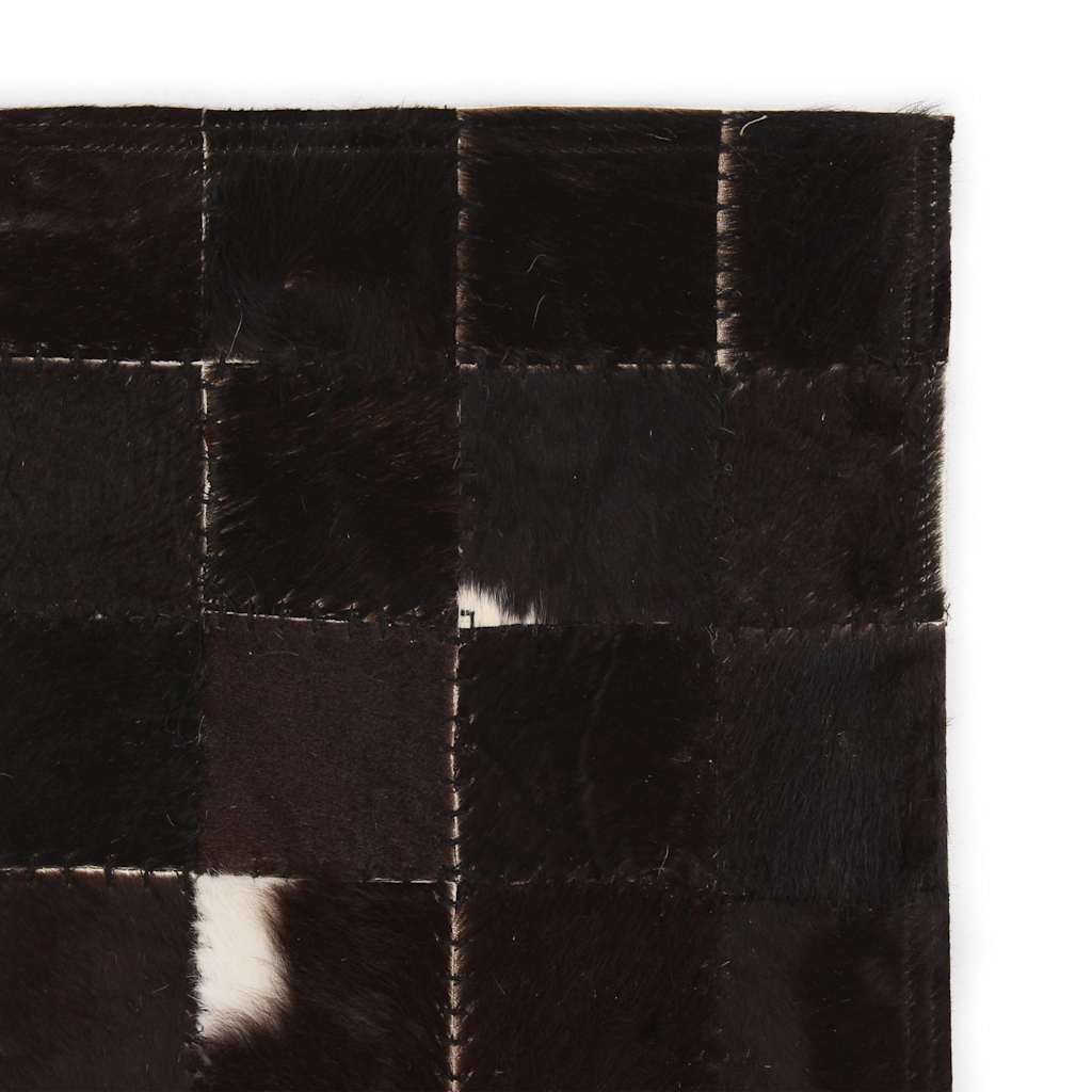 Χαλί Patchwork Τετράγωνα Μαύρο/Λευκό 120 x 170 εκ. Γνήσιο Δέρμα