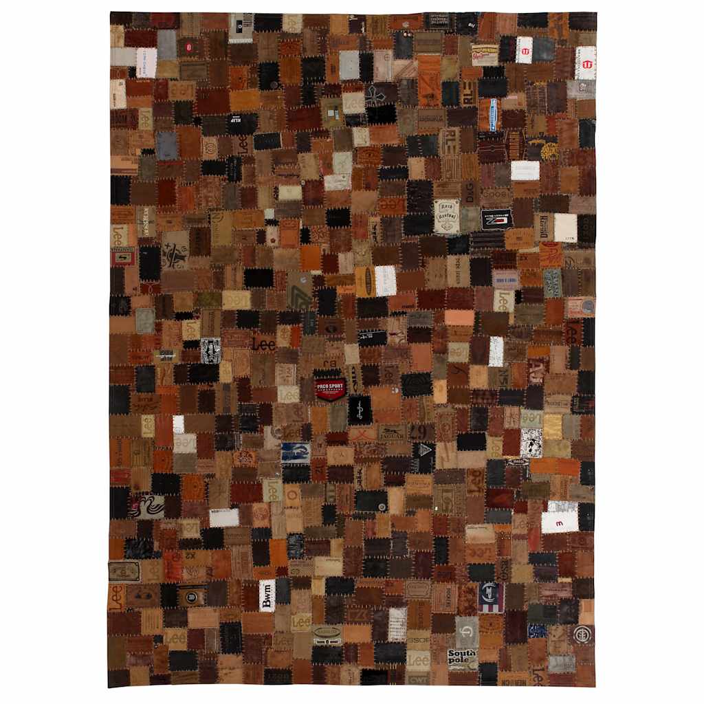 Χαλί Patchwork από Ετικέτες Τζιν Καφέ 120x170 εκ. Γνήσιο Δέρμα