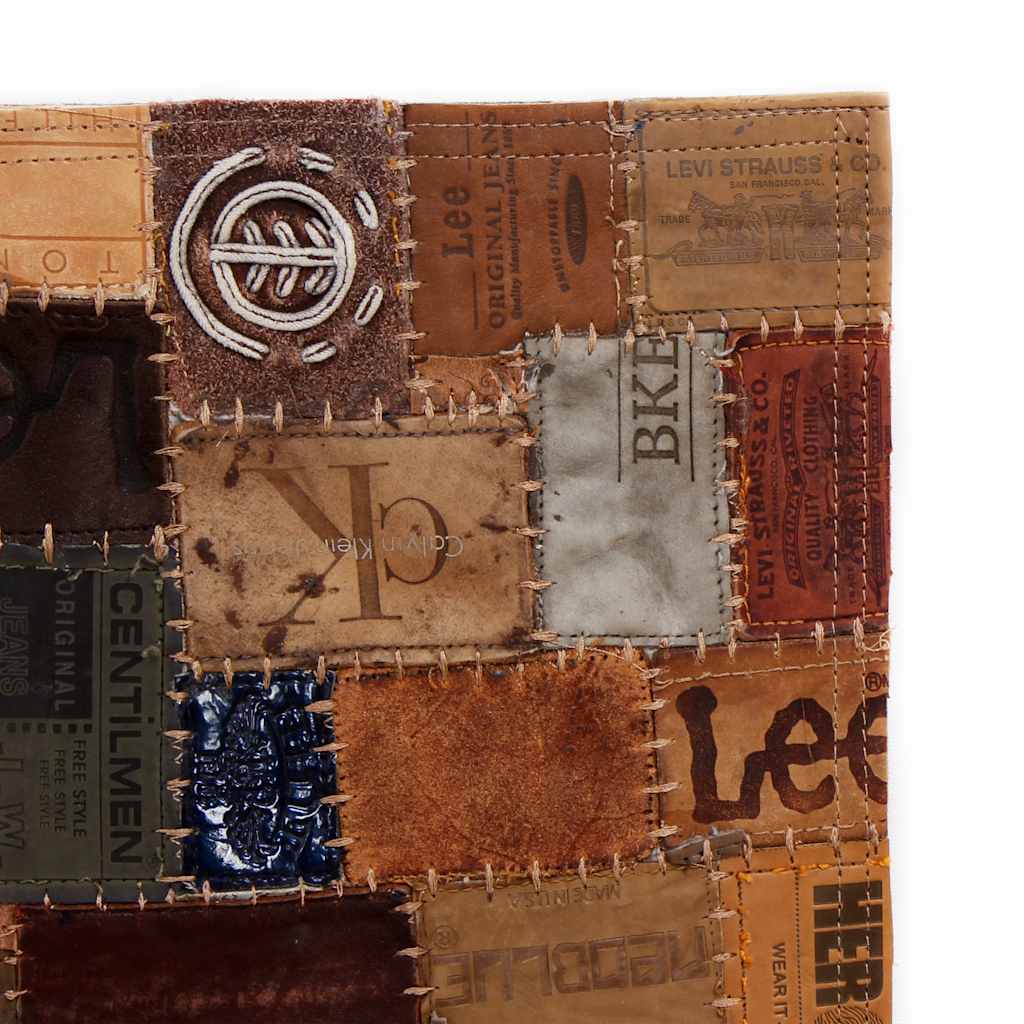Χαλί Patchwork από Ετικέτες Τζιν Καφέ 120x170 εκ. Γνήσιο Δέρμα