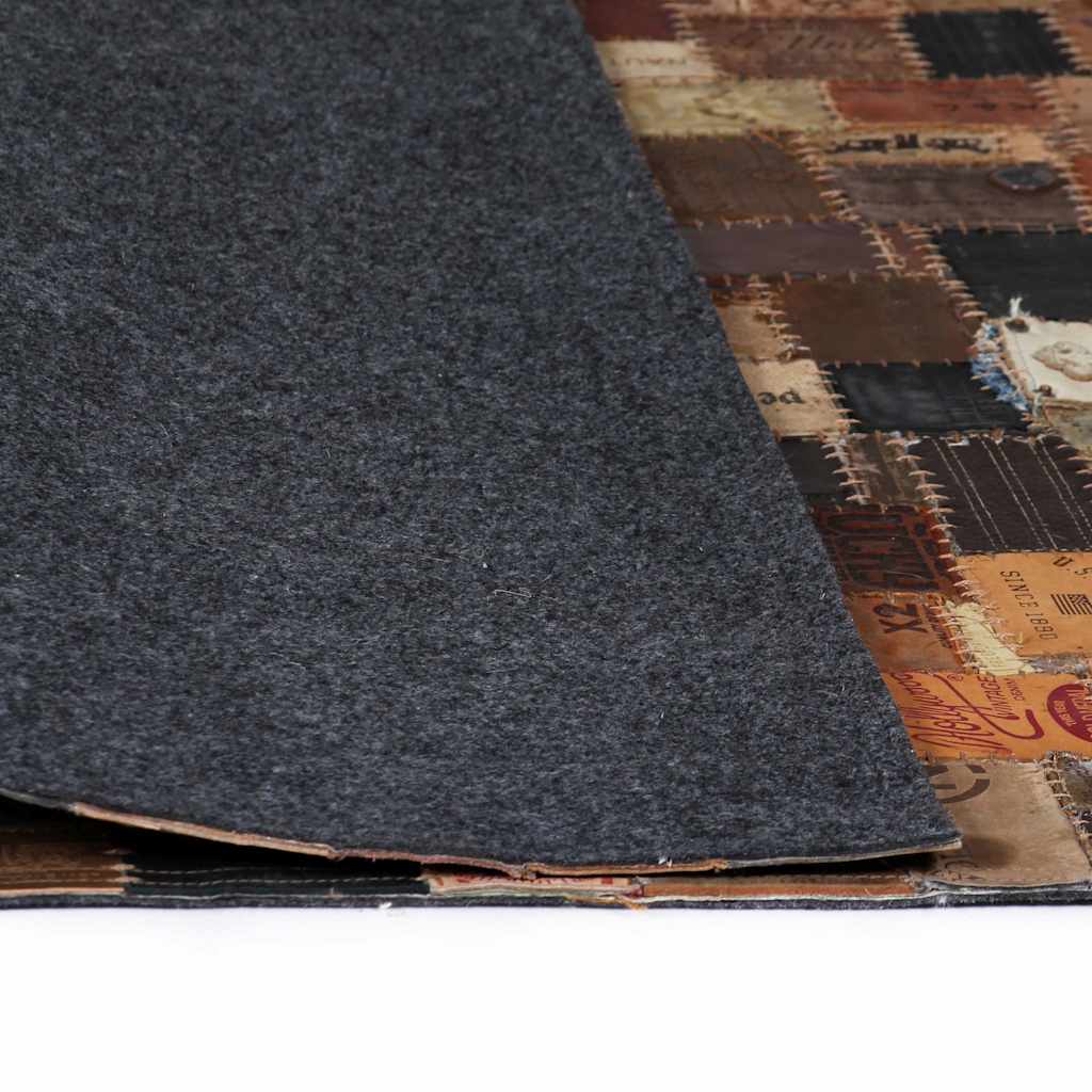 Χαλί Patchwork από Ετικέτες Τζιν Καφέ 120x170 εκ. Γνήσιο Δέρμα