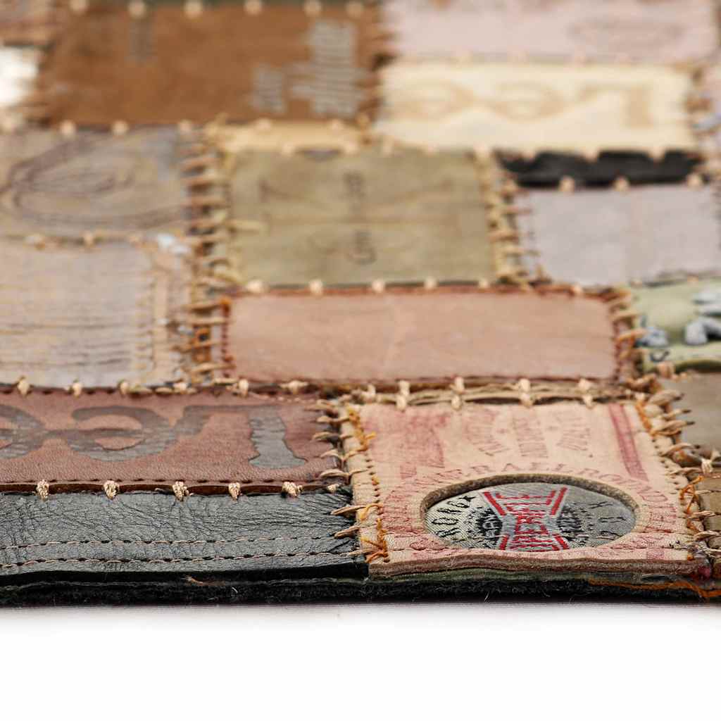 Χαλί Patchwork από Ετικέτες Τζιν Καφέ 120x170 εκ. Γνήσιο Δέρμα