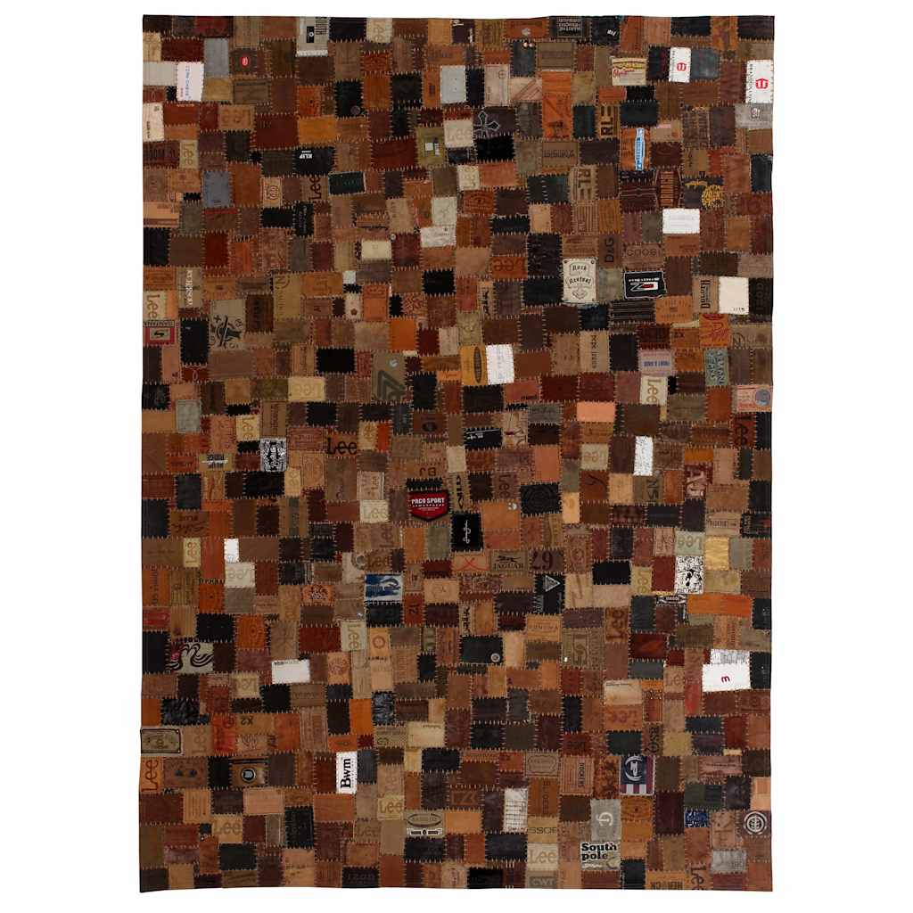 Χαλί Patchwork από Ετικέτες Τζιν Καφέ 160x230 εκ. Γνήσιο Δέρμα