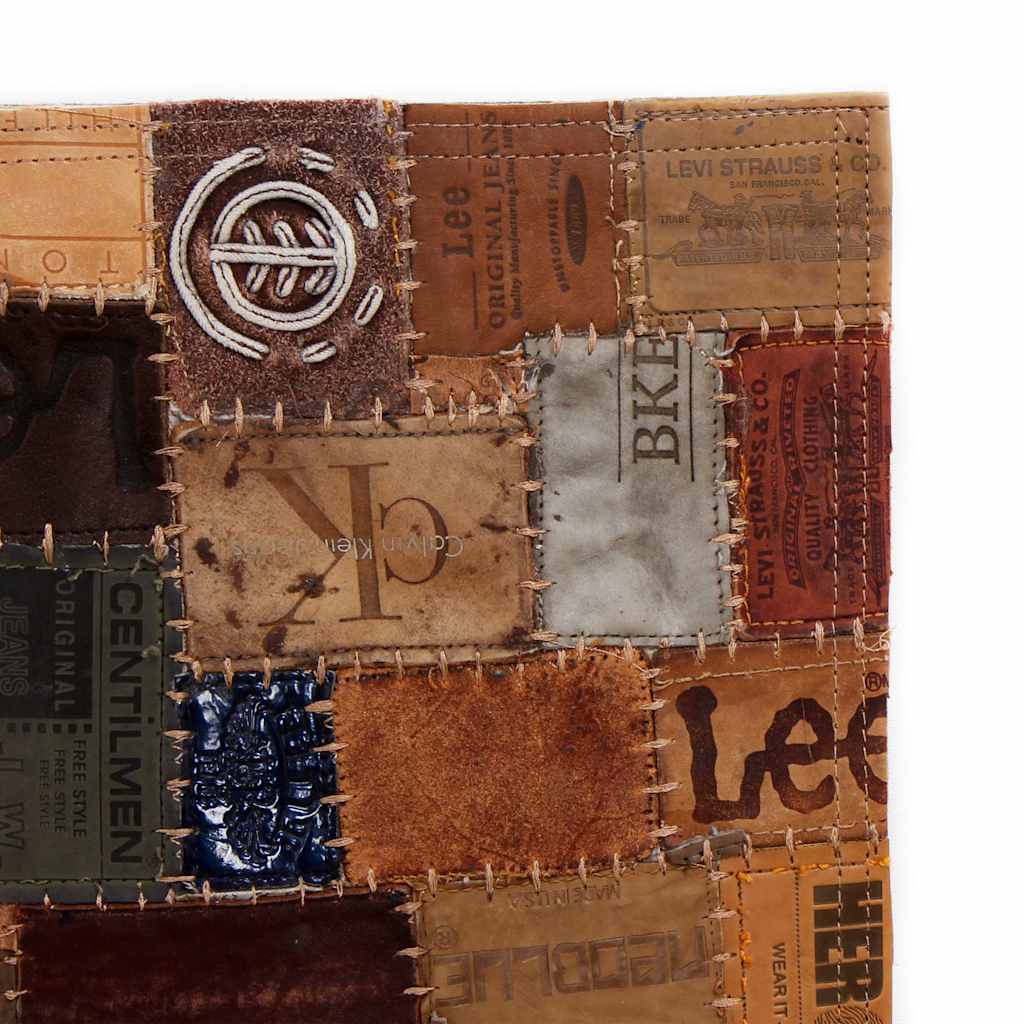 Χαλί Patchwork από Ετικέτες Τζιν Καφέ 160x230 εκ. Γνήσιο Δέρμα